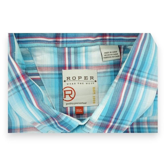 ROPER Men's Shirt Size 2XL Wear The West Plaid Blue Plaid Blue Button Down - Picture 4 of 6
